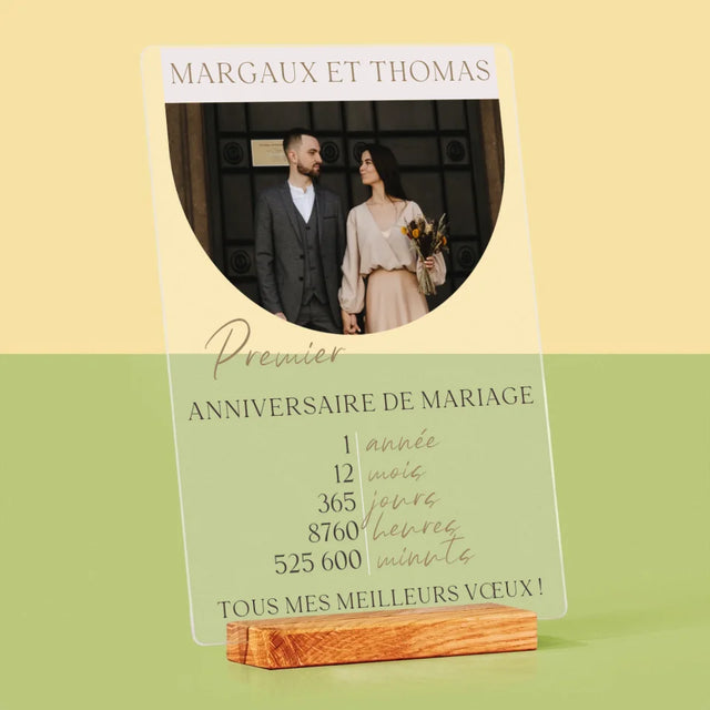 Photo Et Texte: Premier Anniversaire De Mariage - Impression Sur Verre Acrylique