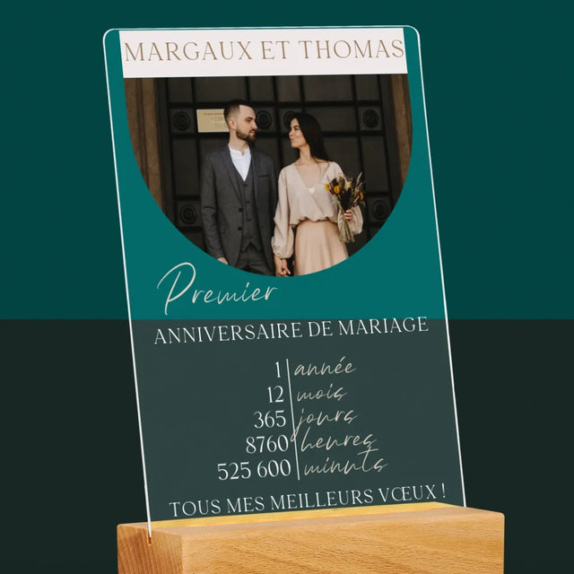 Photo Et Texte: Premier Anniversaire De Mariage - Impression Sur Verre Acrylique