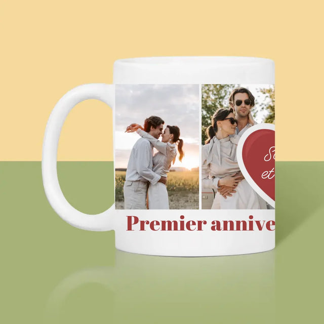 Collage Photo: Premier Anniversaire Cœur - Le Mug