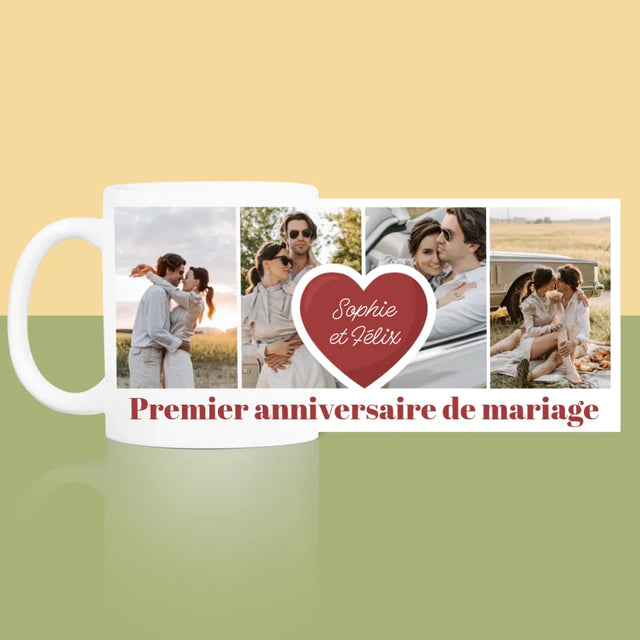 Collage Photo: Premier Anniversaire Cœur - Le Mug