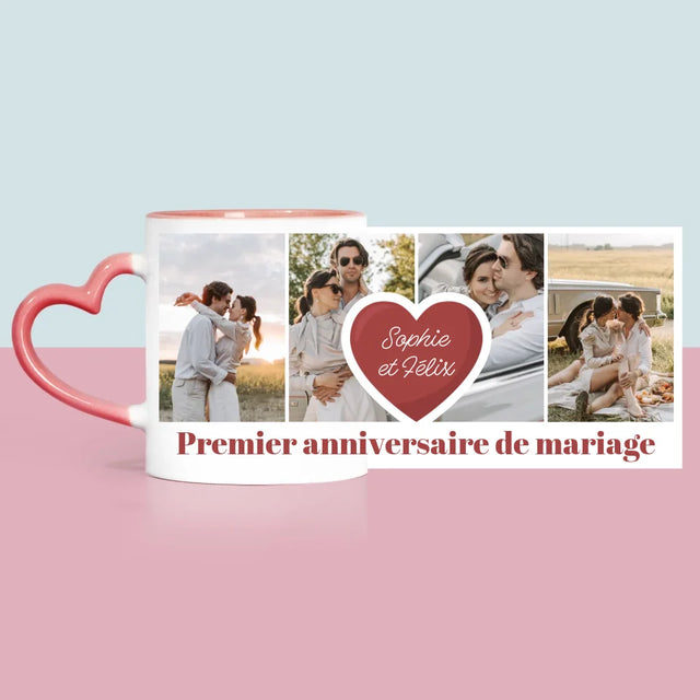 Collage Photo: Premier Anniversaire Cœur - Le Mug