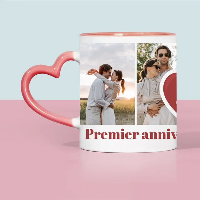 Collage Photo: Premier Anniversaire Cœur - Le Mug