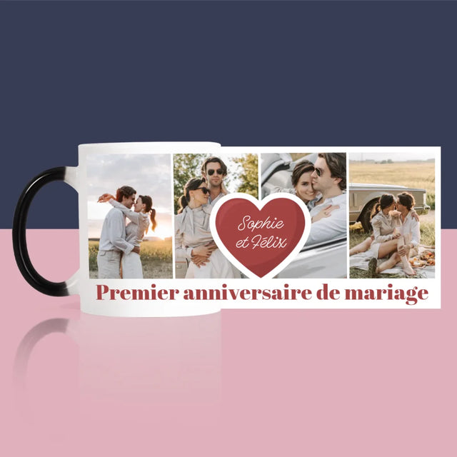 Collage Photo: Premier Anniversaire Cœur - Le Mug