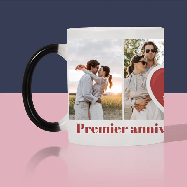 Collage Photo: Premier Anniversaire Cœur - Le Mug