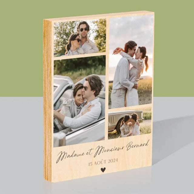 Collage Photo: Madame Et Monsieur - Impression Sur Bois
