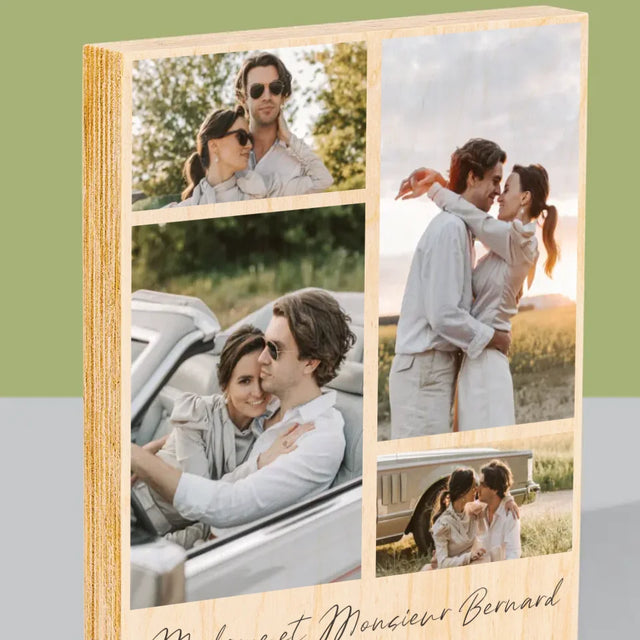 Collage Photo: Madame Et Monsieur - Impression Sur Bois