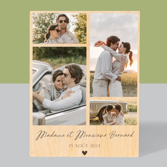 Collage Photo: Madame Et Monsieur - Impression Sur Bois
