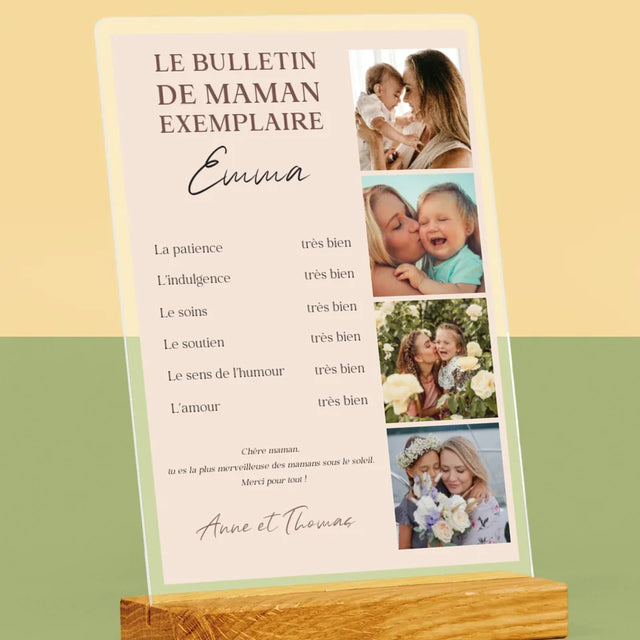 Photo Et Texte: Le Bulletin De Mère Exemplaire - Impression Sur Verre Acrylique