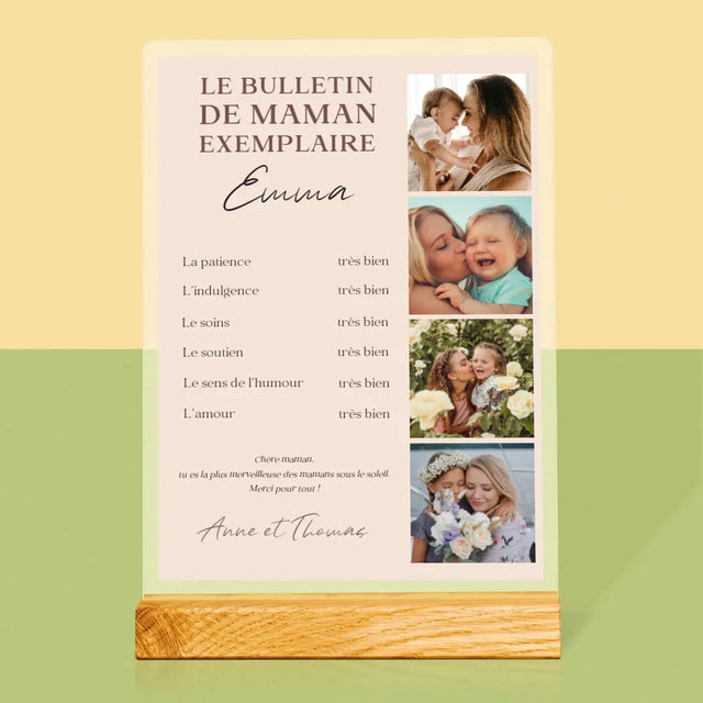 Photo Et Texte: Le Bulletin De Mère Exemplaire - Impression Sur Verre Acrylique