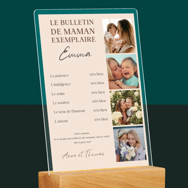 Photo Et Texte: Le Bulletin De Mère Exemplaire - Impression Sur Verre Acrylique