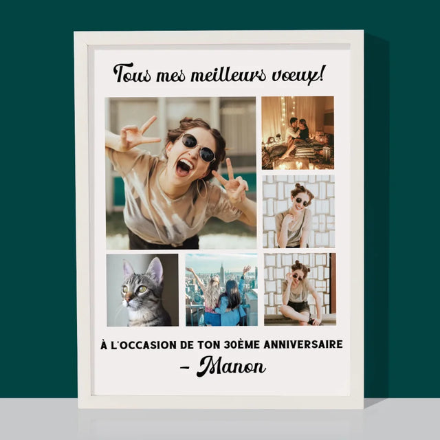 Collage Photo: Collage De Photos D'Anniversaire - Impression Encadrée 30X40