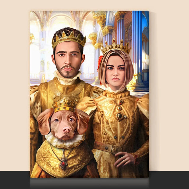 Le Portrait Royal : Roi Et Reine Avec Animal De Compagnie - Imprimez Avec Votre Photo 