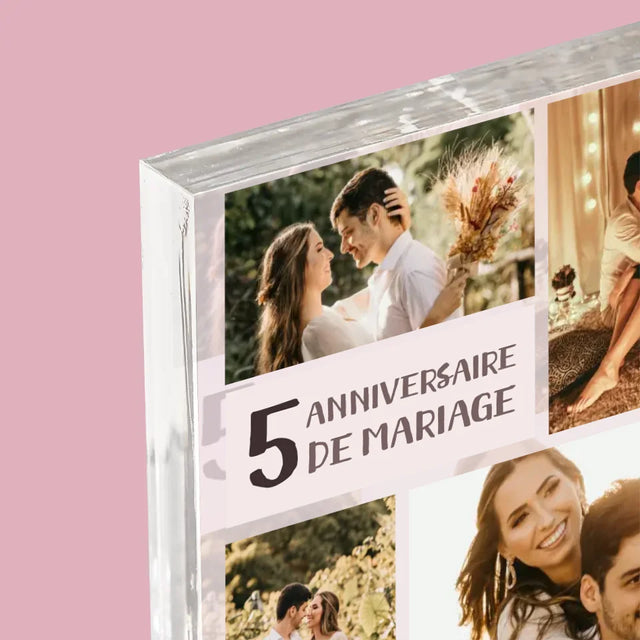 Collage de photos : 5e anniversaire de mariage - Bloc acrylique avec impression | FR