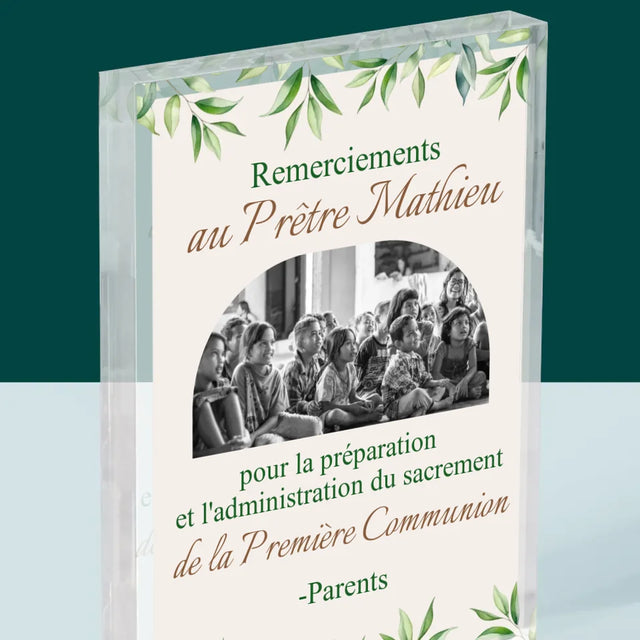 La Photo Et Un Texte: Remerciements Au Prêtre Communion - Bloc Acrylique