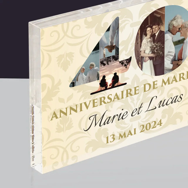 Collage Photo De Lettre: 40E Anniversaire De Mariage - Bloc Acrylique