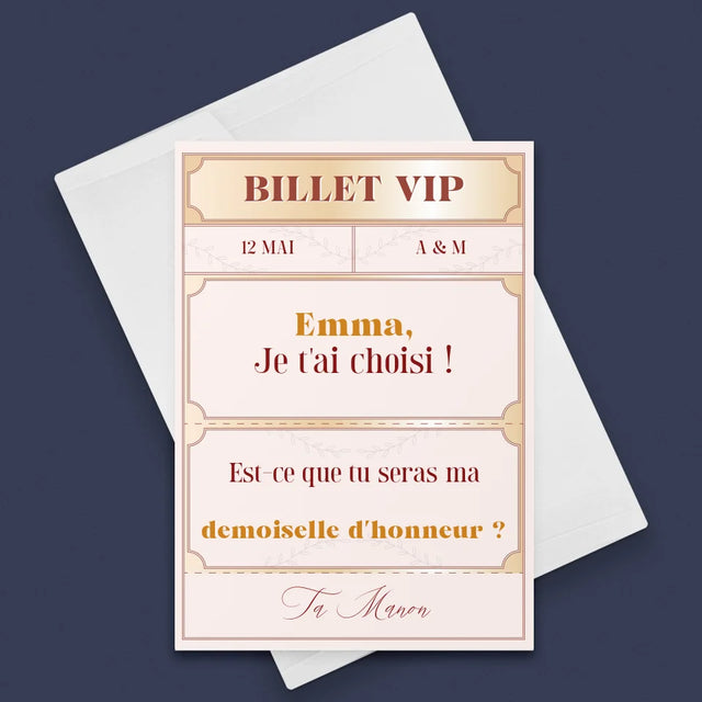 Le Prénom Et Un Texte: Billets Vip Demoiselle D'Honneur - Carte De Vœux