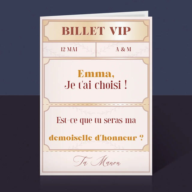 Le Prénom Et Un Texte: Billets Vip Demoiselle D'Honneur - Carte De Vœux