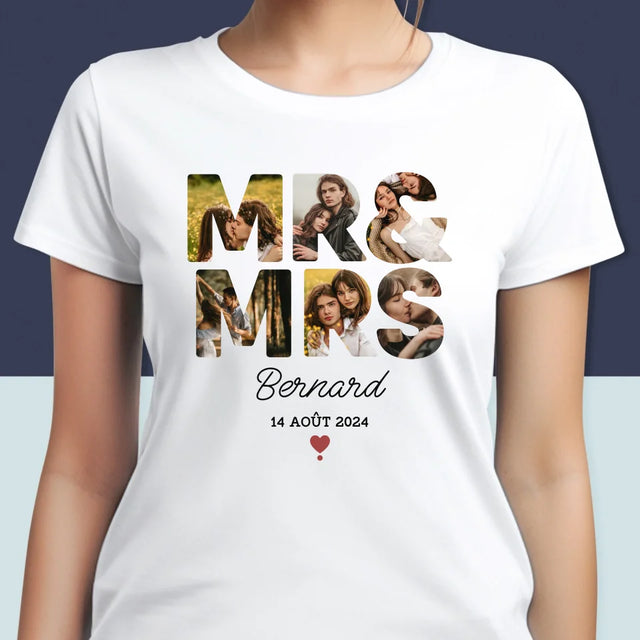 Collage Photo De Lettre: Mr&Mrs - T-Shirt Pour Femmes