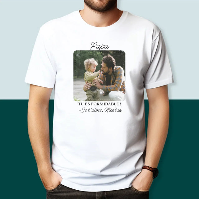 La Photo Et Un Texte: Papa Formidable - T-Shirt Pour Hommes