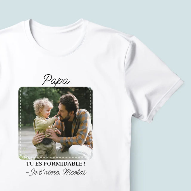 La Photo Et Un Texte: Papa Formidable - T-Shirt Pour Hommes