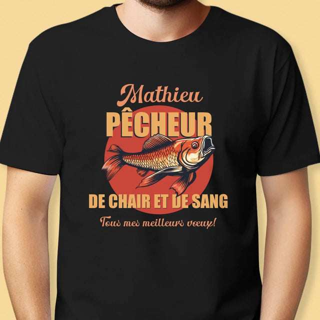 Le Prénom Et Un Texte: Pêcheur De Chair Et De Sang - T-Shirt Pour Hommes