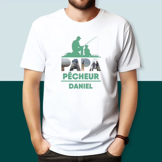 Collage Photo De Lettre: Papa Pêcheur - T-Shirt Pour Hommes