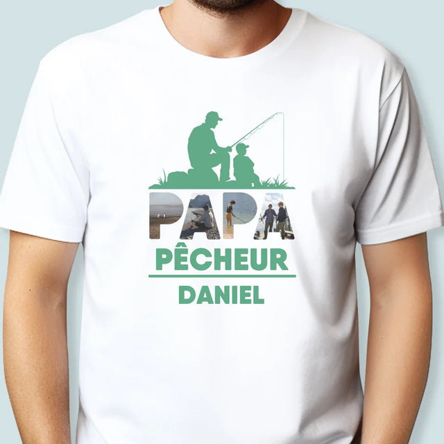 Collage Photo De Lettre: Papa Pêcheur - T-Shirt Pour Hommes