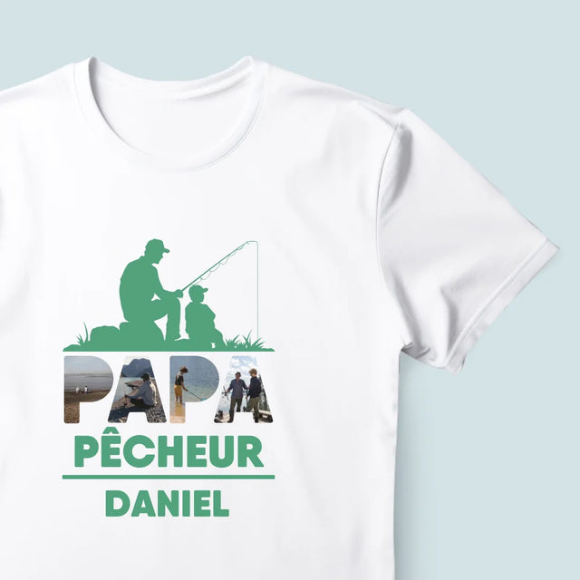 Collage Photo De Lettre: Papa Pêcheur - T-Shirt Pour Hommes