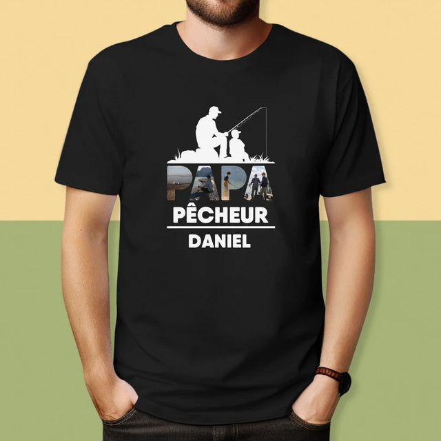 Collage Photo De Lettre: Papa Pêcheur - T-Shirt Pour Hommes