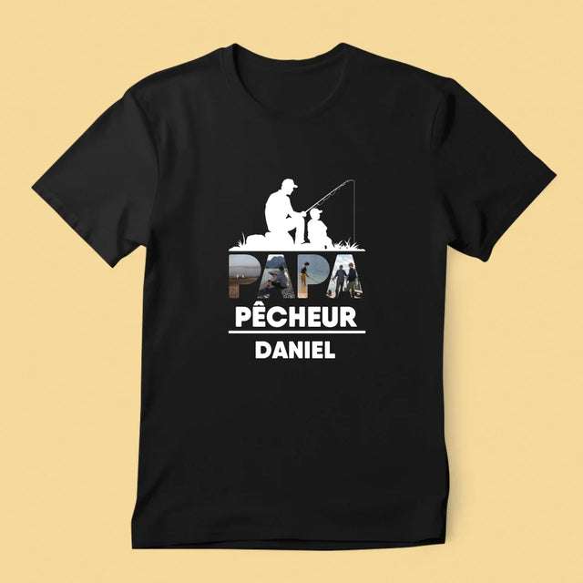 Collage Photo De Lettre: Papa Pêcheur - T-Shirt Pour Hommes