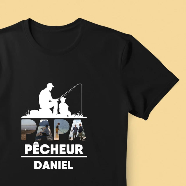 Collage Photo De Lettre: Papa Pêcheur - T-Shirt Pour Hommes