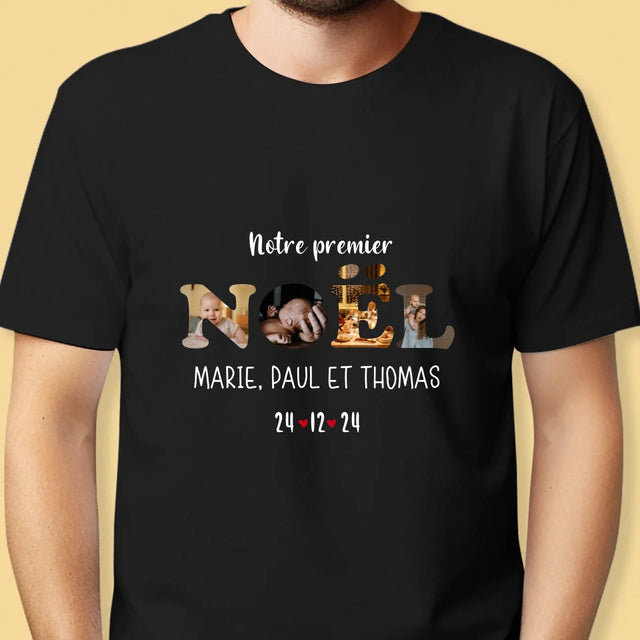 Collage Photo De Lettre: Notre Premier Noël  - T-Shirt Pour Hommes