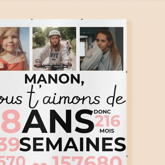 Le Collage Photo: Nous T'Aimons Depuis 18 Ans - Affiche