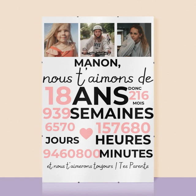 Le Collage Photo: Nous T'Aimons Depuis 18 Ans - Affiche