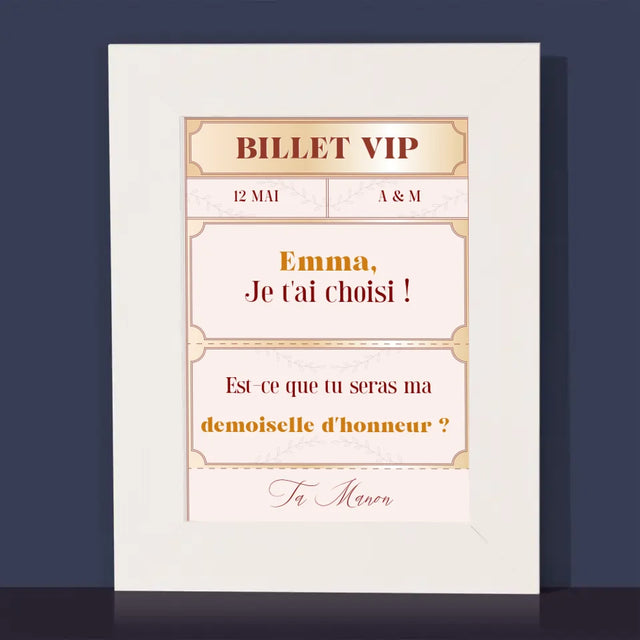 Le Prénom Et Un Texte: Billets Vip Demoiselle D'Honneur - Cadre Photo