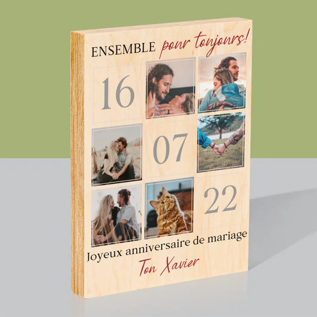 Le Collage Photo: Ensemble Pour Toujours - Impression Sur Bois