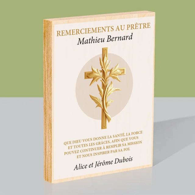 Le Prénom Et Un Texte: Remerciements Au Prêtre  - Impression Sur Bois