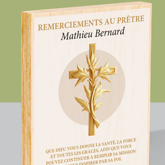 Le Prénom Et Un Texte: Remerciements Au Prêtre  - Impression Sur Bois