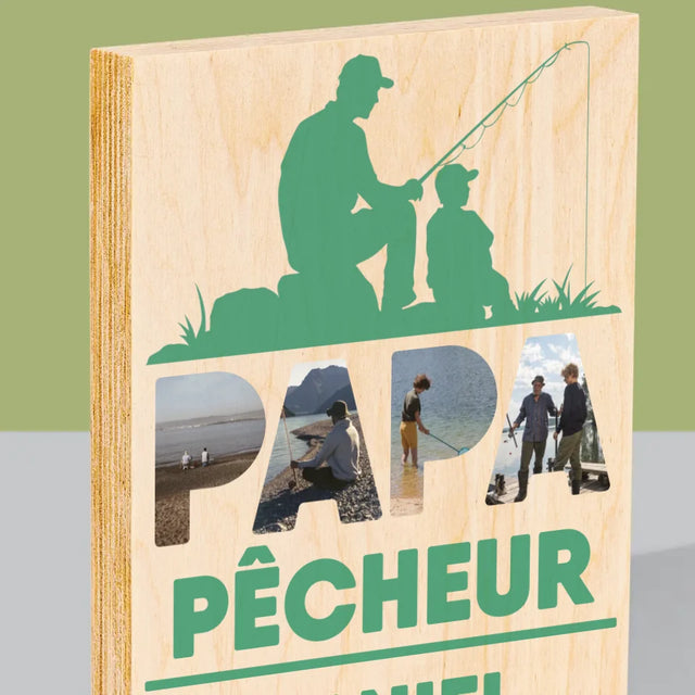 Collage Photo De Lettre: Papa Pêcheur - Impression Sur Bois