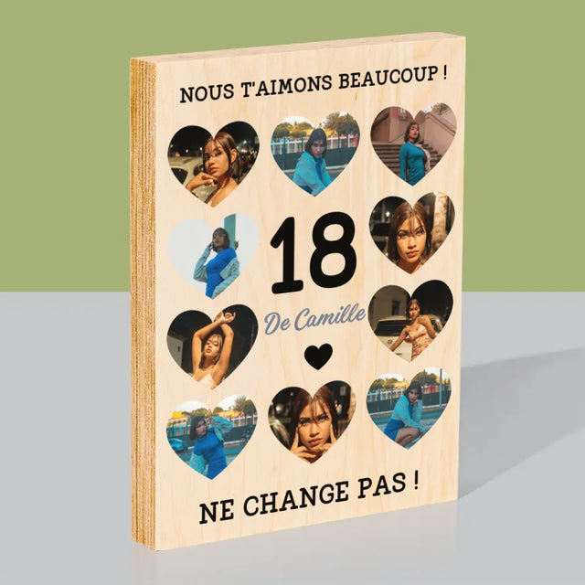 Le Collage Photo: 18 Cœurs - Impression Sur Bois