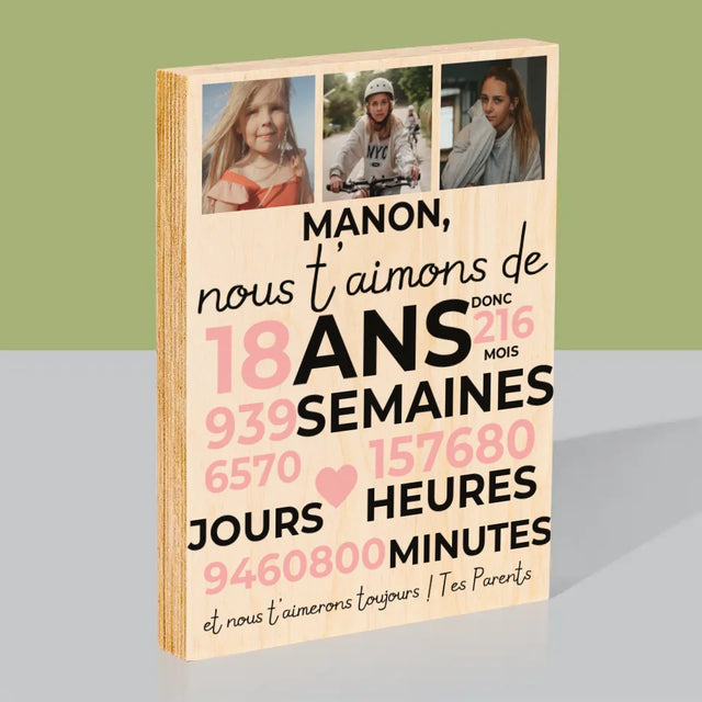 Le Collage Photo: Nous T'Aimons Depuis 18 Ans - Impression Sur Bois