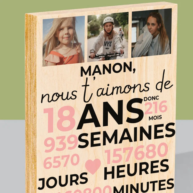 Le Collage Photo: Nous T'Aimons Depuis 18 Ans - Impression Sur Bois