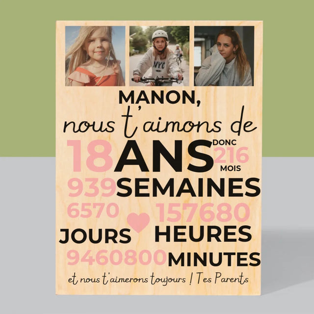 Le Collage Photo: Nous T'Aimons Depuis 18 Ans - Impression Sur Bois