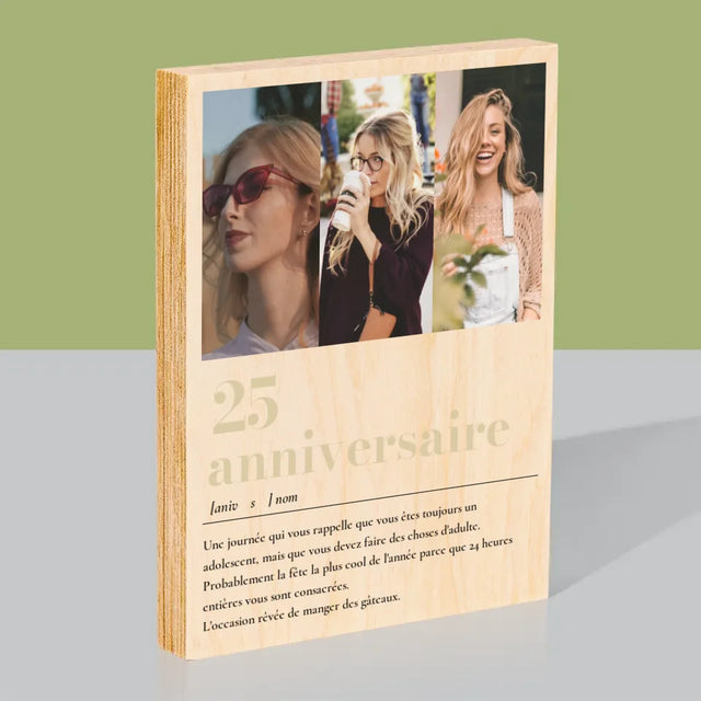 Le Collage Photo: 25E Anniversaire Définition - Impression Sur Bois