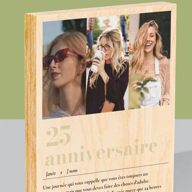 Le Collage Photo: 25E Anniversaire Définition - Impression Sur Bois