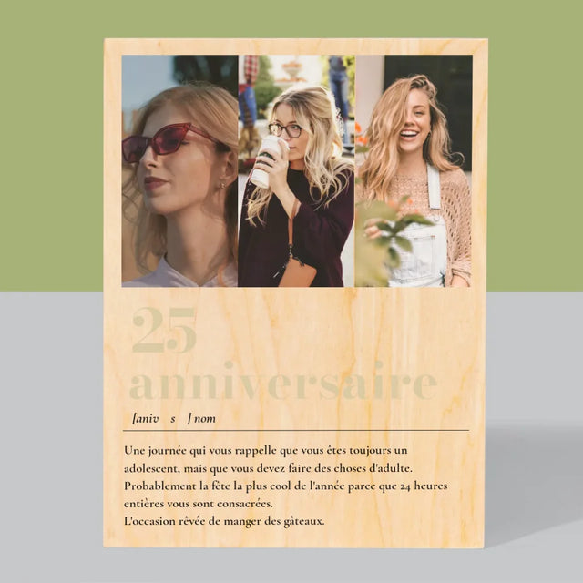 Le Collage Photo: 25E Anniversaire Définition - Impression Sur Bois