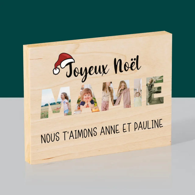 Collage Photo De Lettre: Joyeux Noël Mamie - Impression Sur Bois