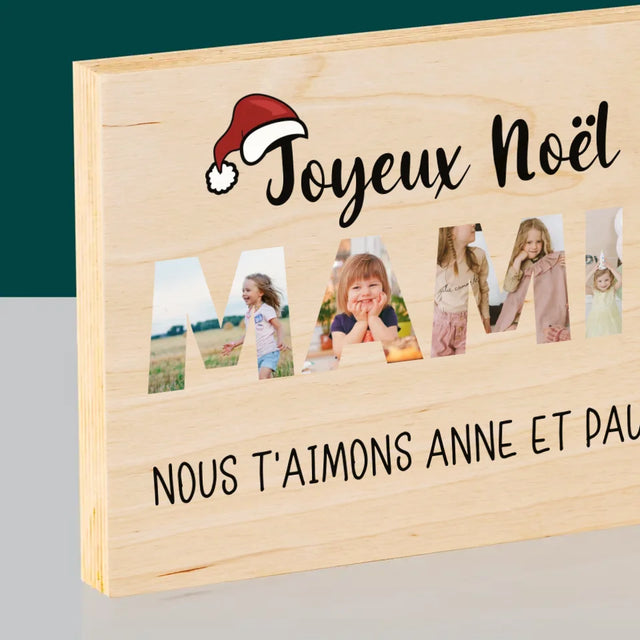 Collage Photo De Lettre: Joyeux Noël Mamie - Impression Sur Bois