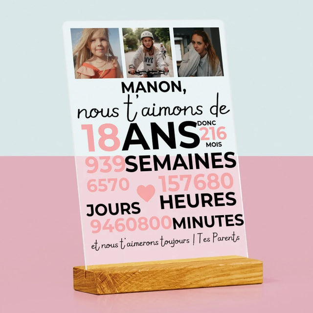 Le Collage Photo: Nous T'Aimons Depuis 18 Ans - Impression Sur Verre Acrylique