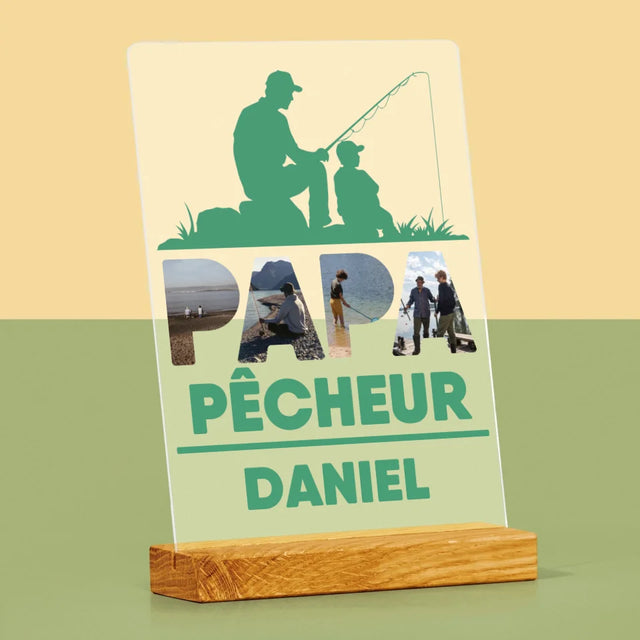 Collage Photo De Lettre: Papa Pêcheur - Impression Sur Verre Acrylique